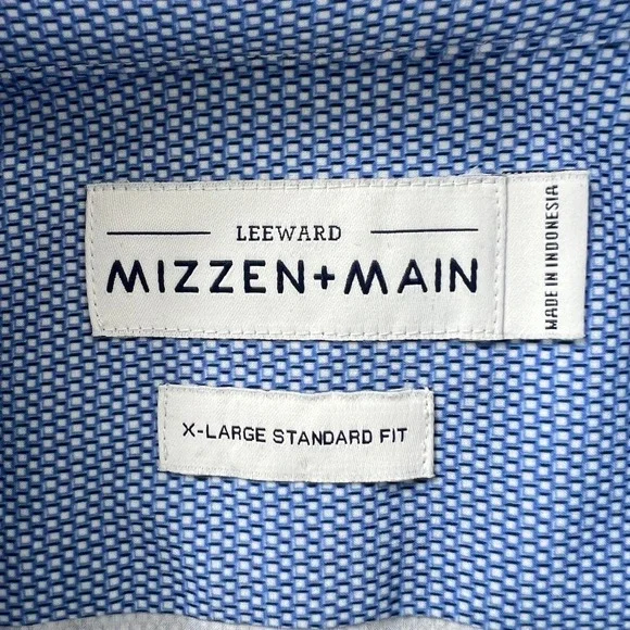 Mizzen+Main‎ Leeward Performance Dress Shirt Blue Pattern Standard Fit X-Large